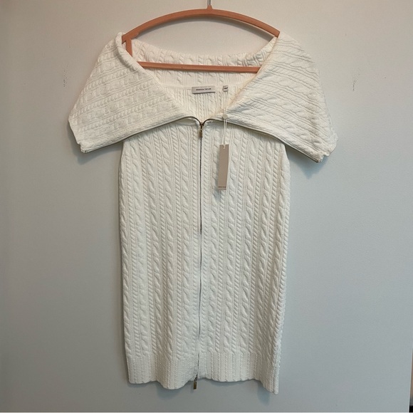 OFF THE SHOULDER CABLE SHORT SLEEVE CARDIGAN IN CHALK - Picture 4 of 8